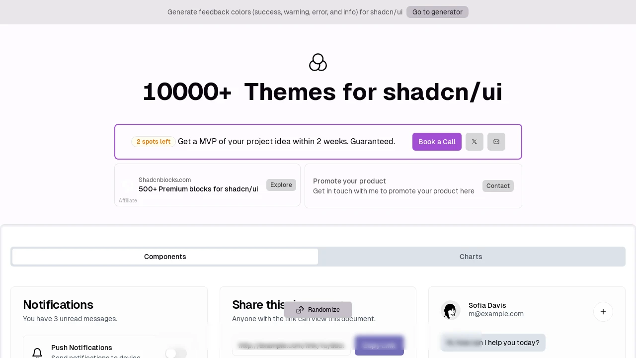 A screenshot of 10000+Themes for shadcn/ui