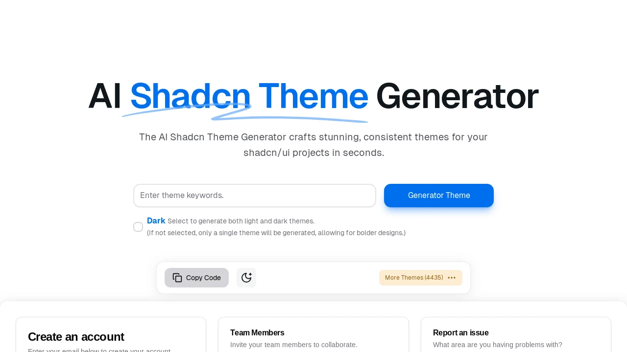 A screenshot of ai-generator-shadcn-theme