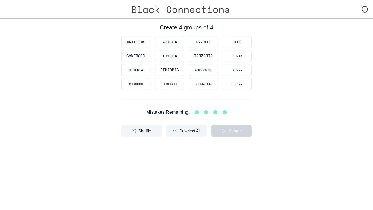 A screenshot of React Connections Game