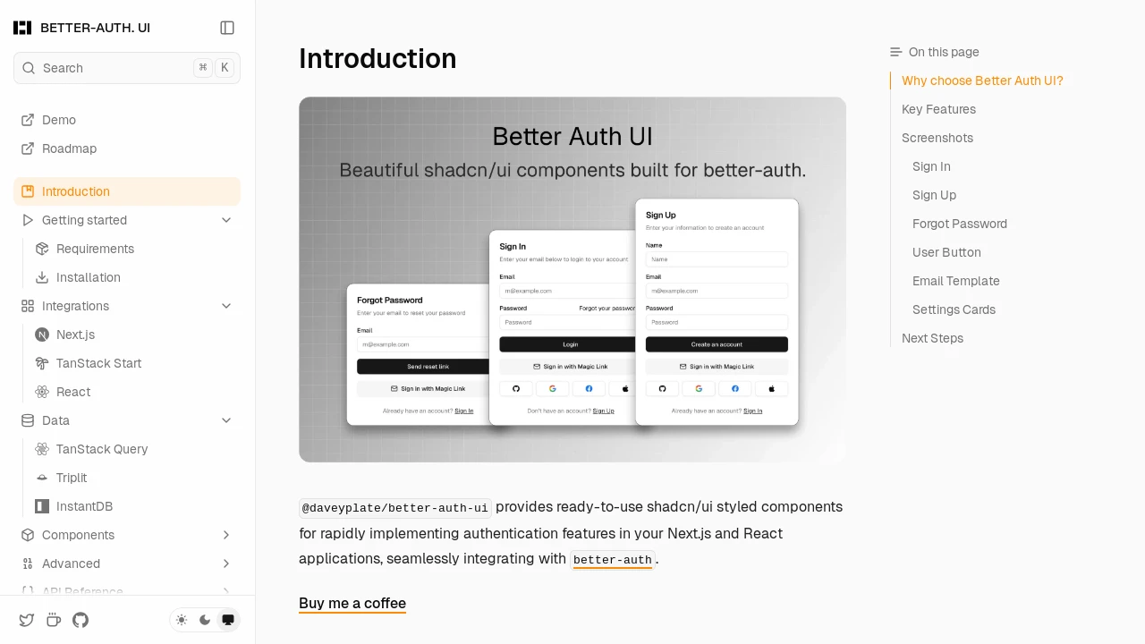 A screenshot of Better Auth UI