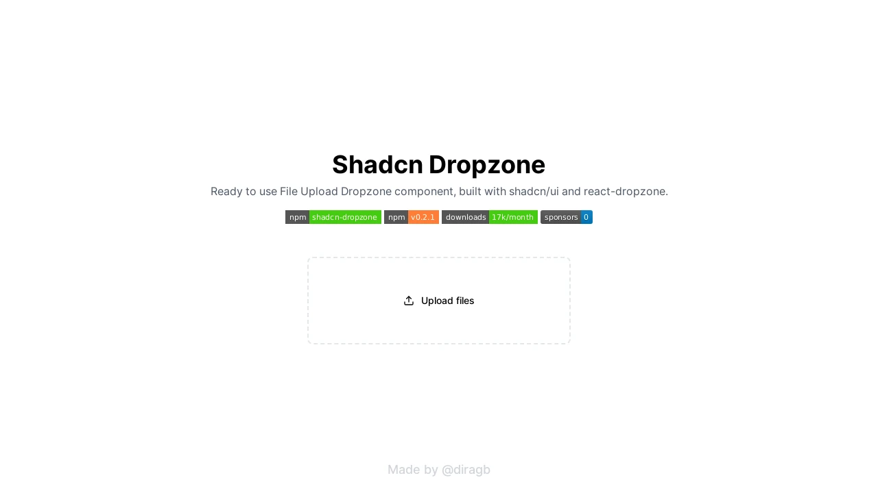 A screenshot of Shadcn Dropzone