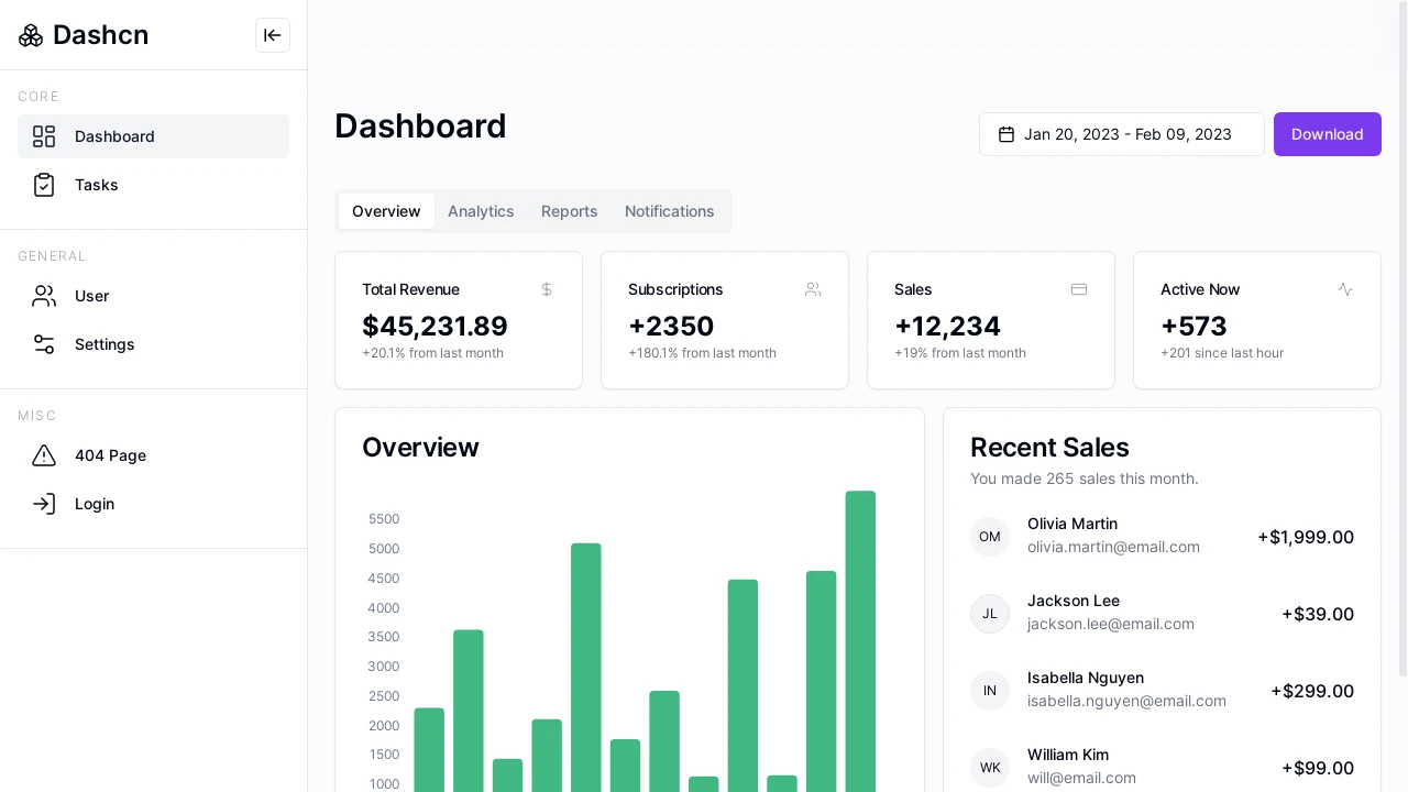 A screenshot of Vue Shadcn Dashboard