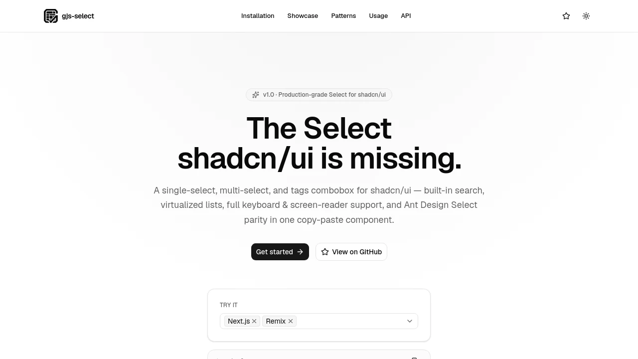 A screenshot of gjs-select