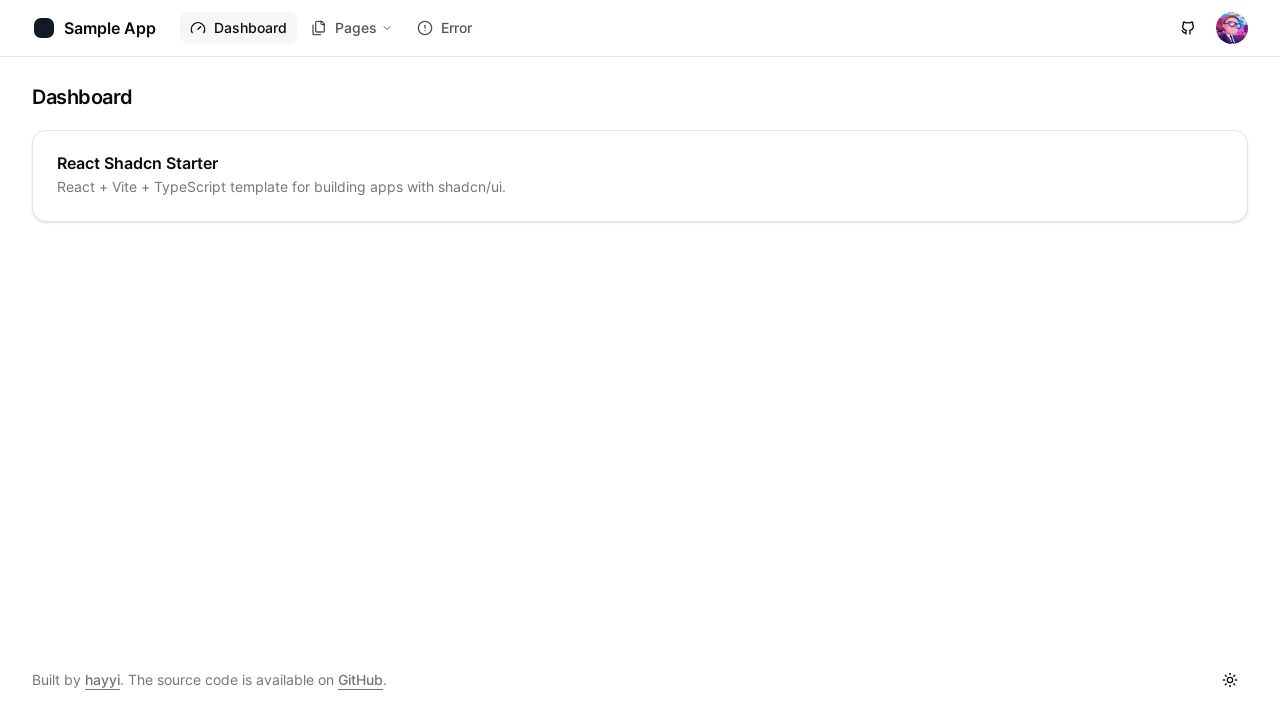 A screenshot of React Shadcn Starter