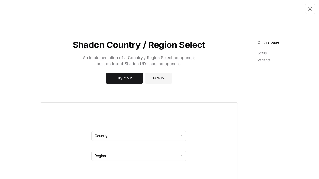 A screenshot of Shadcn Country Region Select