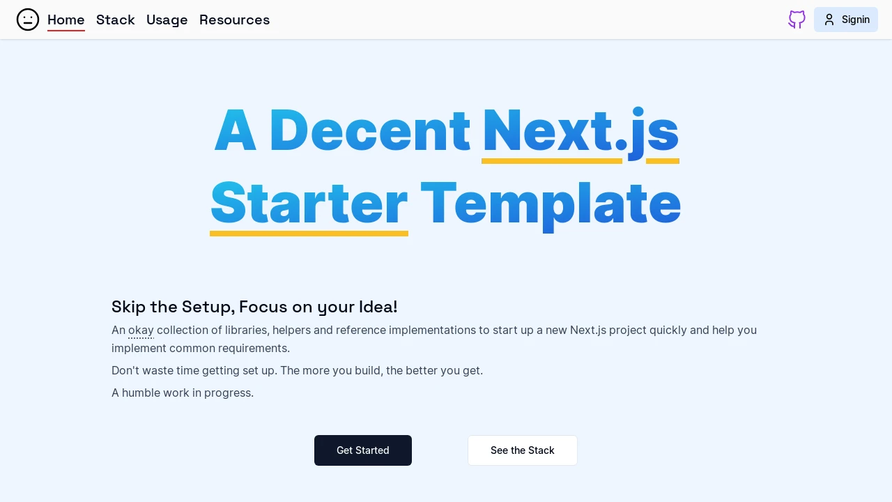 A screenshot of Decent Nextjs Starter Template