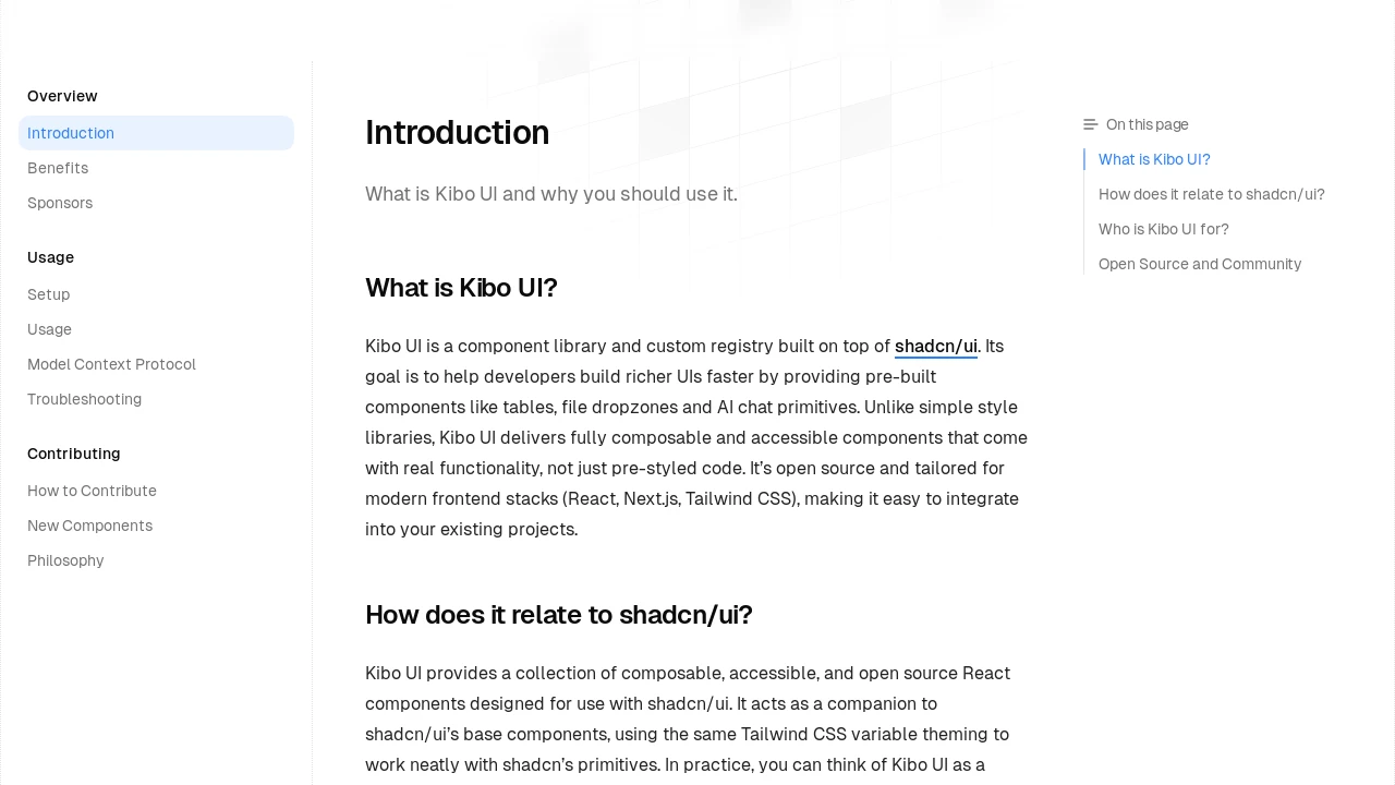 A screenshot of kibo-ui