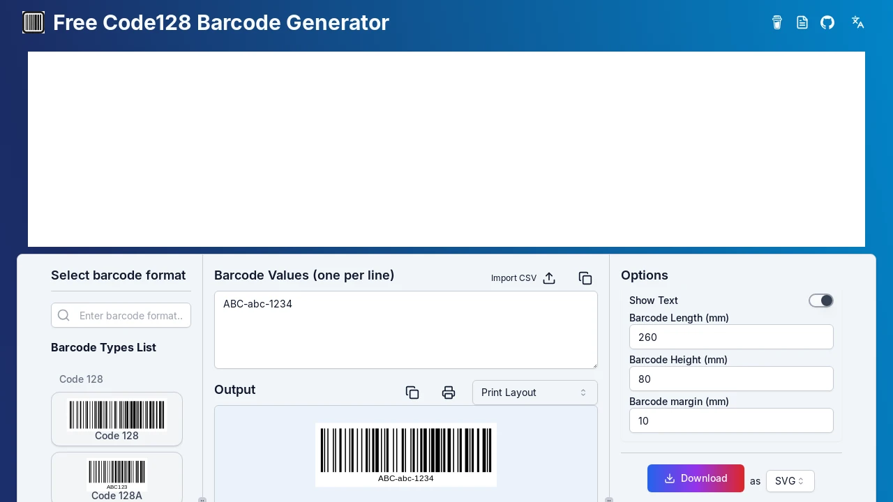 A screenshot of Barcode Generator