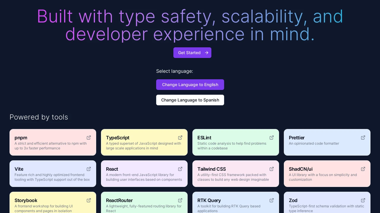 A screenshot of React Vite Starter