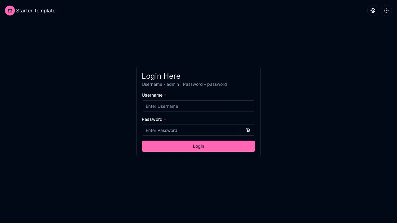 A screenshot of Shadcn Admin Starter Template