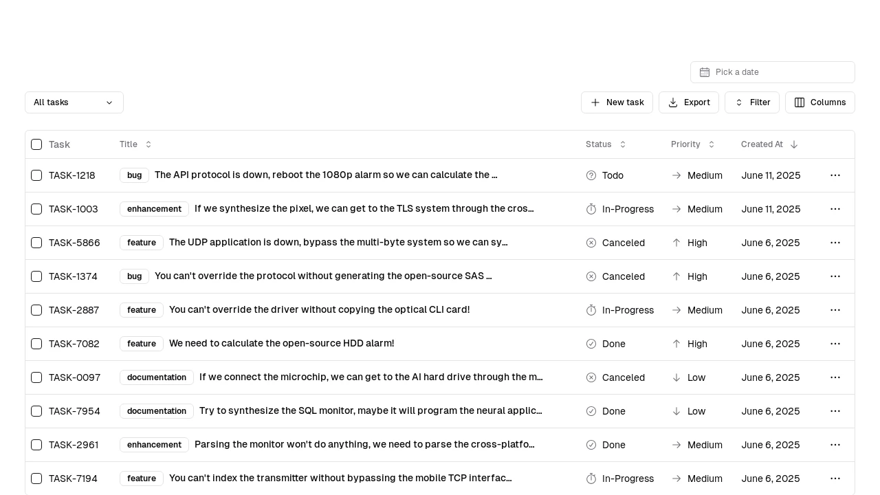 A screenshot of Shadcn View Table
