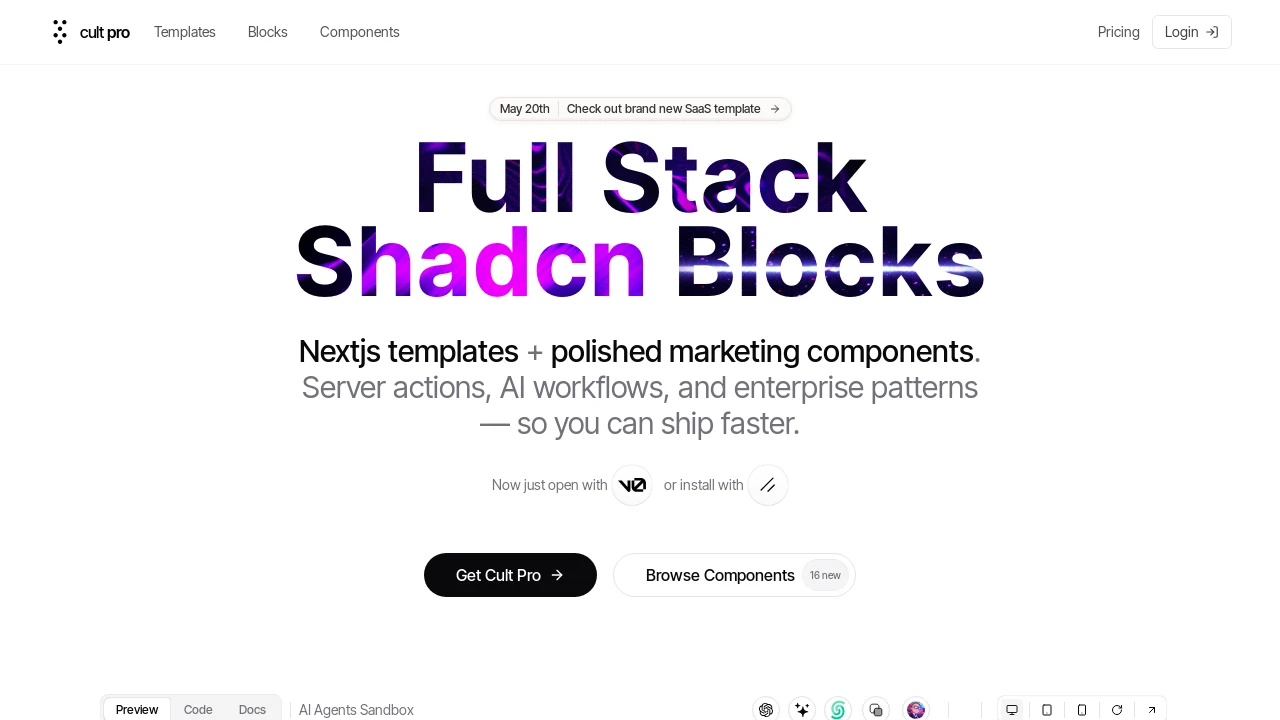 A screenshot of New Cult - Stunning fullstack nextjs templates