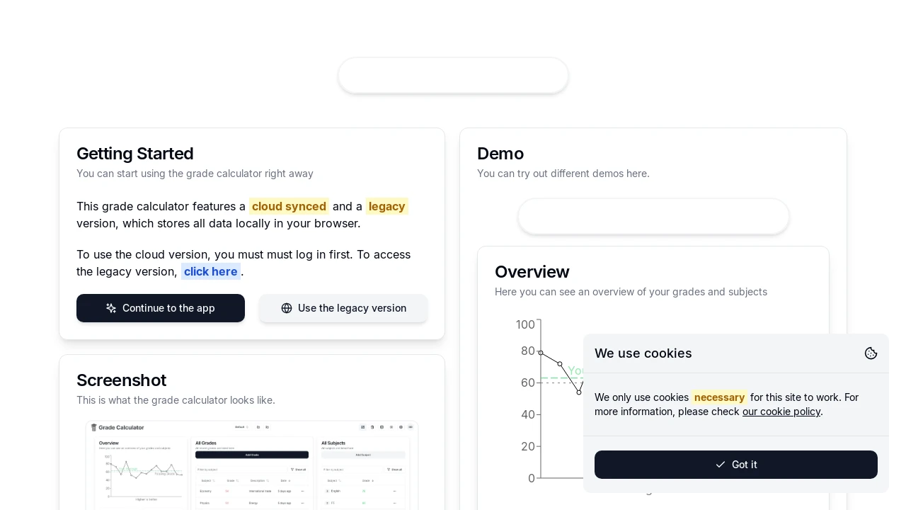 A screenshot of Grade Calculator