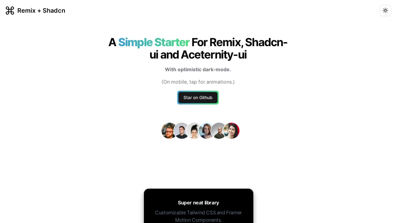 A screenshot of Remix Shadcn Starter