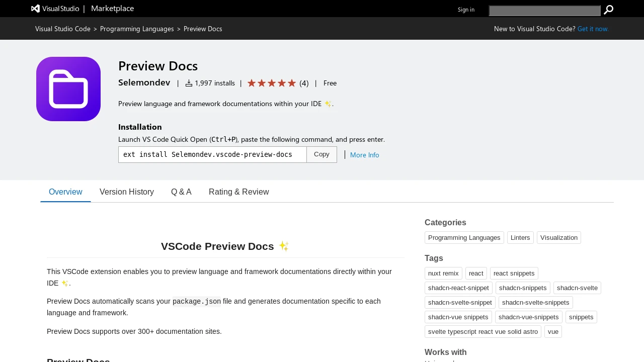 A screenshot of Vscode Preview Docs