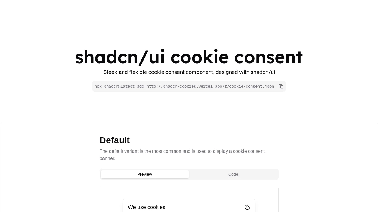 A screenshot of shadcn-cookies