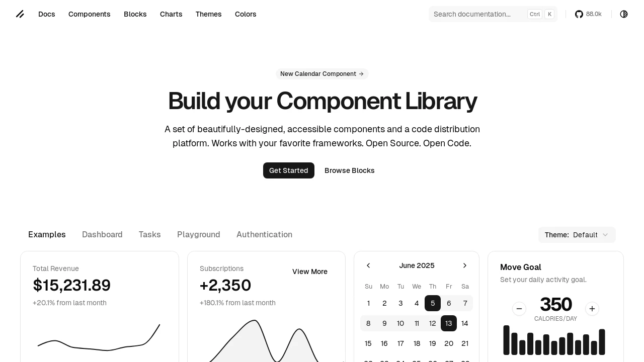 A screenshot of Shadcn UI