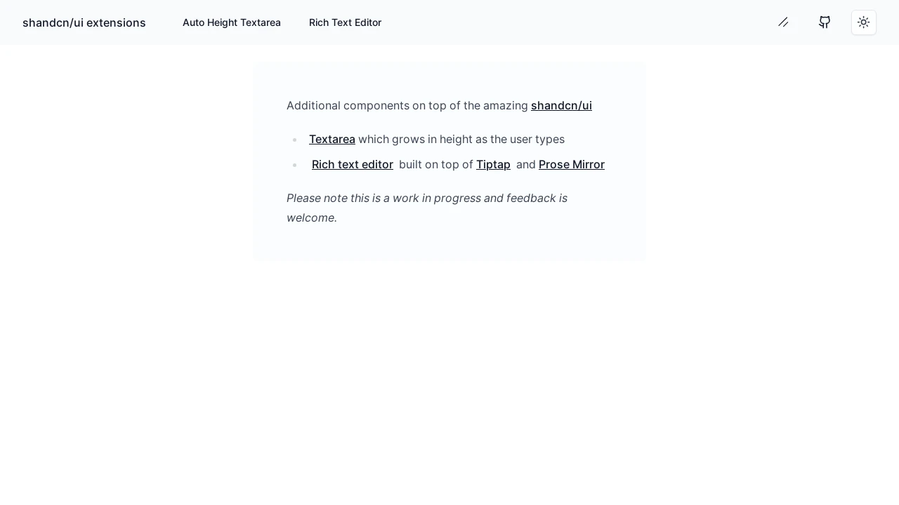 A screenshot of Shandcn UI Extensions