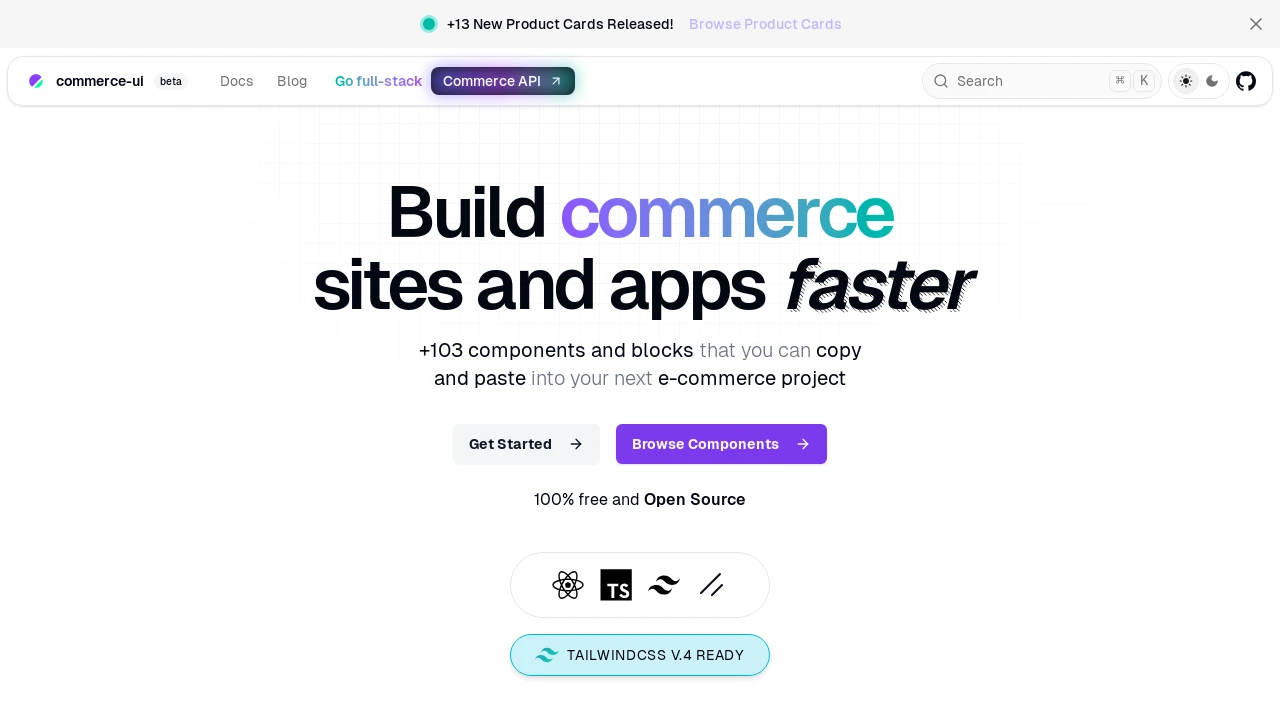 A screenshot of Commerce UI