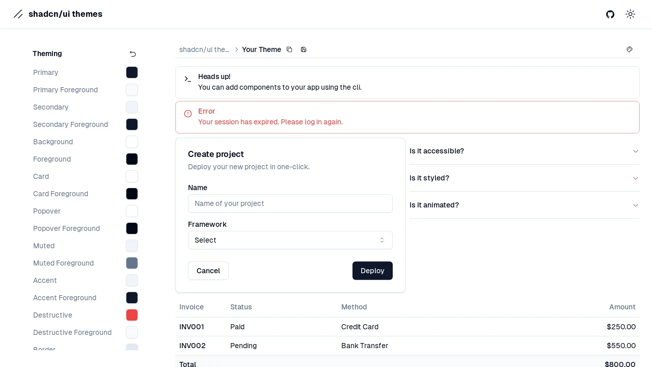 A screenshot of Shadcn UI Themes