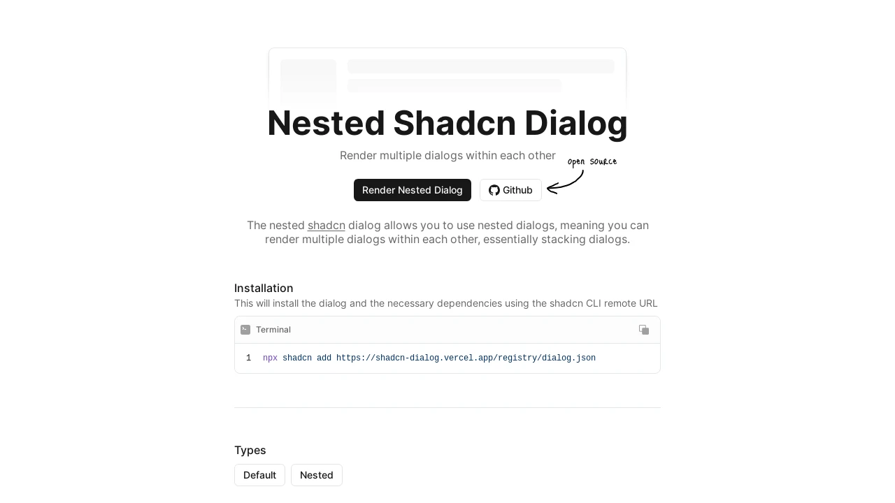 A screenshot of Shadcn Dialog